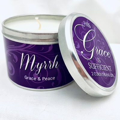 Candle: Myrrh Scripture Tin - Abba Oils Ltd
